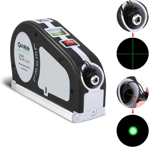 Green Laser Level, Qooltek Rechargeable Multipurpose Cross Line Laser Tool with Vertical and Horizontal Line, 18FT/5.5M
