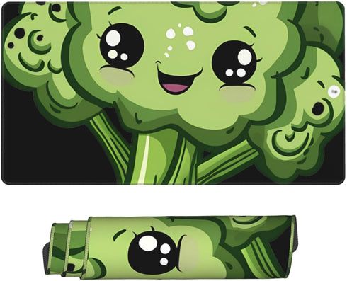 Adsygnt 16x29.5 Inch Cute Broccoli Gaming Mouse Pad Large - Non-Slip Desk Mat with Stitched Edges, Durable Textured