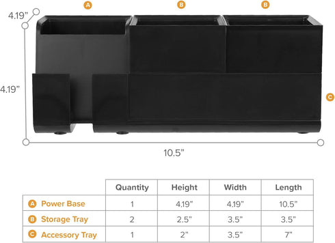 Bostitch Office Konnect Desk Organizer and Charging Station - 2 USB Ports & 2 Plugs, Accessory Tray, 4-Piece Design,