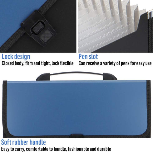 Expanding File Folder with Handle, 2019 New 13-Pocket Plastic Accordion Organizer, A4 Size Waterproof & Durable (Deep