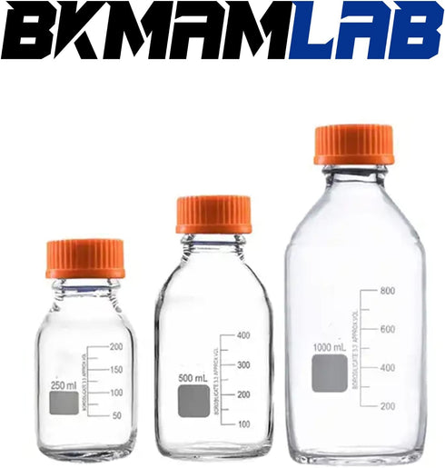 250ml Round Media Storage Bottles Pack of 3, Borosilicate Glass with GL45 Screw Cap, Max Temp 249.8°F