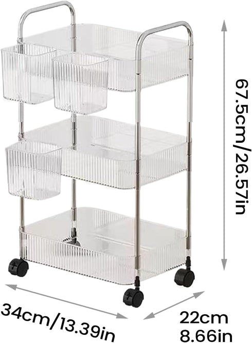 Generic Multi-Layer Rolling Cart - Acrylic Snack Trolley, Storage Organizer for Office, Multipurpose Tier Unit, Mobile