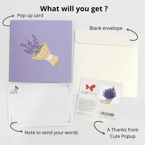 CUTE POPUP Enchanting Lavender Pop Up Card, Mesmerizing Purple Flower Design for Birthdays, Anniversaries, Mother's Day