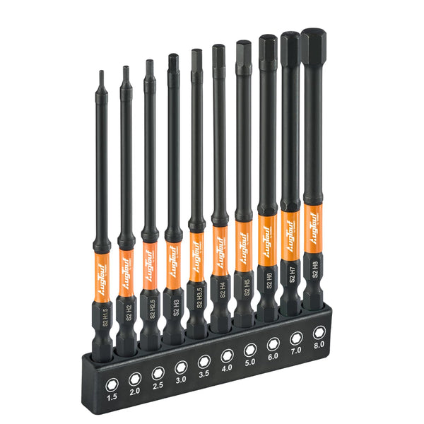 toolant 10pcs Impact Hex Head Allen Wrench Drill Bit Set - 1/4" Hex-Shank S2 Steel with Storage Box