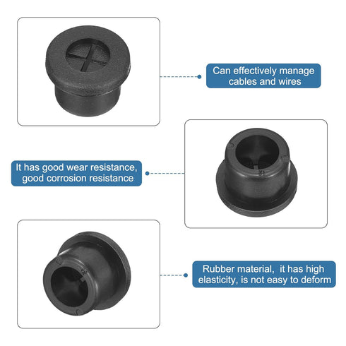 uxcell 6 Pcs 1/2 Inch Cable Cord Grommet, Flexible Rubber Grommets for Desk Wire Organizer, Black