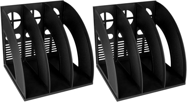 SAYEEC 2Pcs Plastic Magazine Holder Binder Stand for Desk, Vertical File Sorter, Office School Storage Rack (Black)