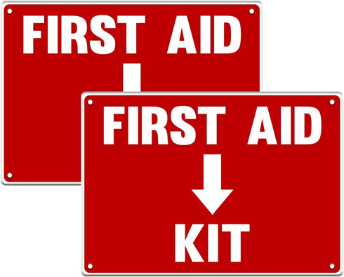 2 Pack First Aid Safety Sign - Clear Visible 7" x 10", Easy to Install, Durable Water Resistant for Indoor and Outdoor