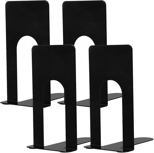 GARIOUANS 4pcs Black Iron Bookends for Desk Non-Slip Metal Book Holders, Compact Size,