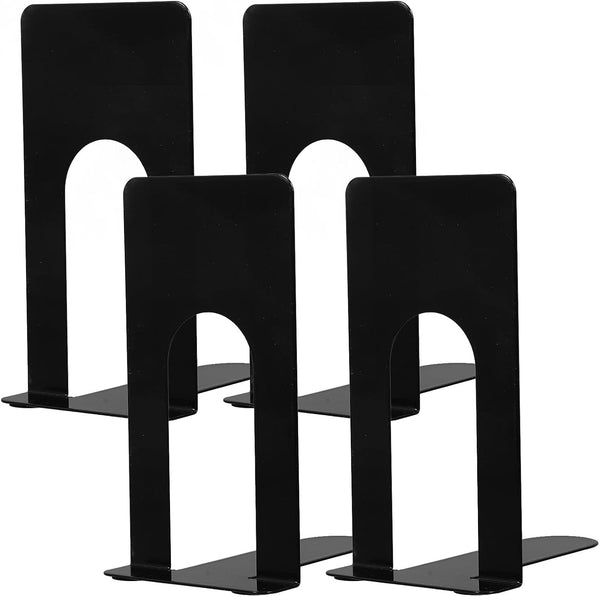 GARIOUANS 4pcs Black Iron Bookends for Desk Non-Slip Metal Book Holders, Compact Size,