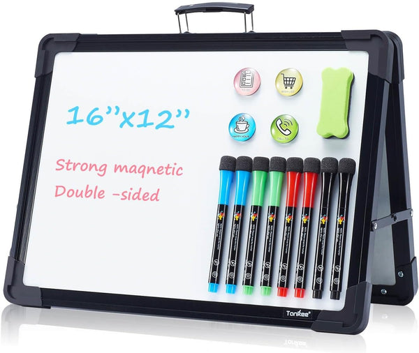 Small Dry Erase White Board, TANKEE Magnetic Desktop Foldable Whiteboard, Portable Mini Easel for Drawing and Memo