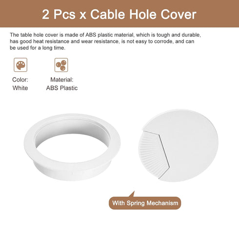 uxcell 2Pcs 3 Inch/80 mm ABS Desk Cable Hole Cover, White Cord Grommet for Office PC Desk Cable Organizer