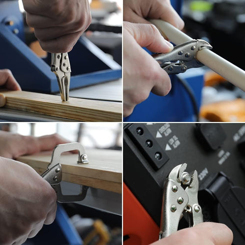 Hoteche 3pcs Mini Locking Plier Set, 5" C-Clamp, Long Nose, Round Jaw Versatile Tools for Grip and Secure