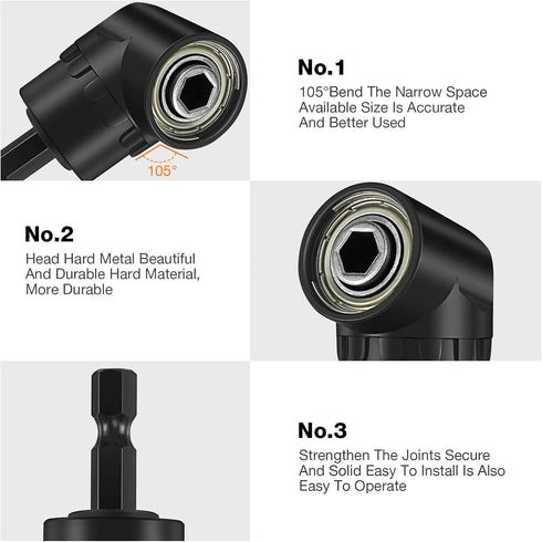 Right Angle Drill Adaptor, 4-in-1 Impact Drill Bit Extension, 360 Rotatable Socket Adapter Set