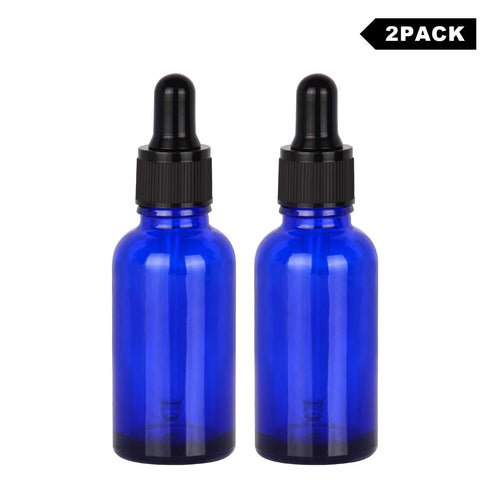 stonylab 30ml (1 oz) 2-Pack Cobalt Glass Dropper Bottle - Blue Empty Glass Bottle with Dropper, Inner Plug and Label