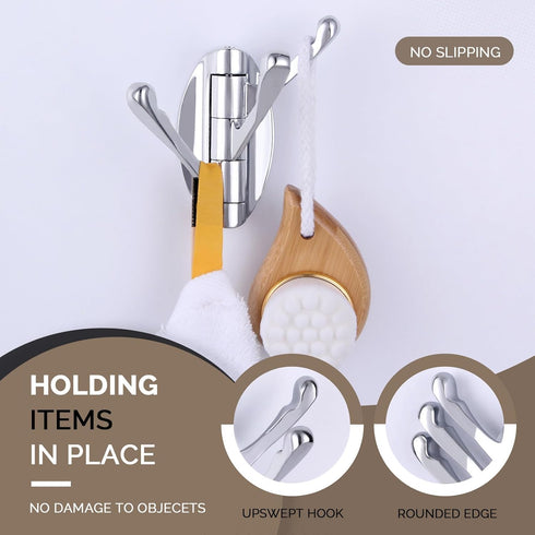 Angle Simple Towel Hook Chrome 2 PCS, Metal Swivel Folding Bathroom Hook, Heavy Duty Clothes Robe Holder for Wall Mount