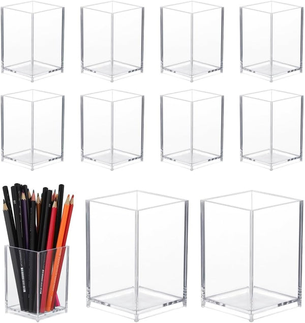 Generic Set Of 10 Acrylic Holders For Pens And Brushes, Clear Organizer Cups,