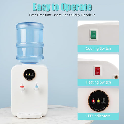 Lumicasaler Countertop 3-Temp Settings, 1.19 4.99 (White-2) Water Dispenser, Top Loading Water Cooler Dispenser