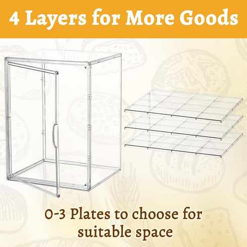 Corzeergi 4 Countertop, Bakery Display Case with Layers, Bread Box for Kitchen Clear Pastry Display Case, Cookie