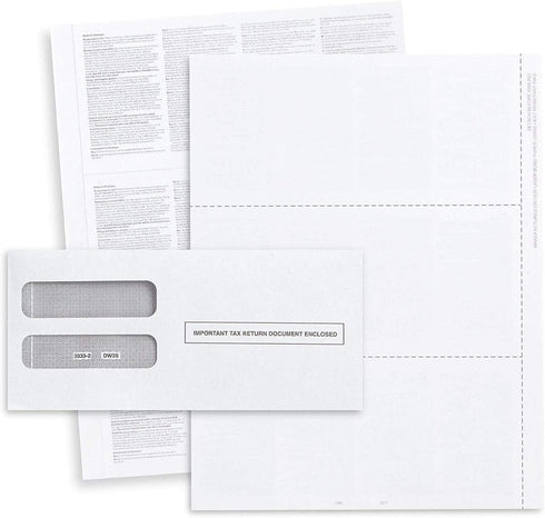 W-2 Tax Envelopes for 3-Up Horizontal - 25 Pack Double Window Self-Seal Security Envelope