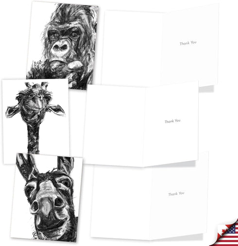 The Best Card Company - 10 Boxed Thank You Cards w/Envelopes - Animal Appreciation Stationery Set for Men Women Kids