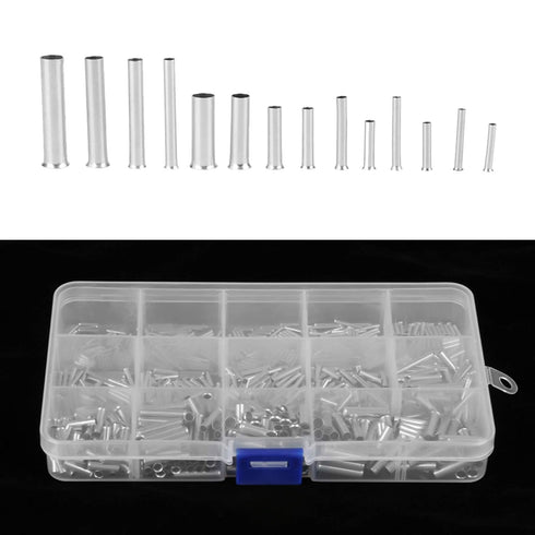 700Pcs 14 Values Non-Insulated Ferrule Copper Terminals Assortment Kit for Wire Cable with Storage Box