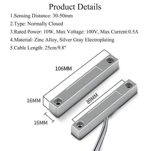 Home Security Wired Magnetic Reed Switch Alarm Sensor for Rolling Door, NC