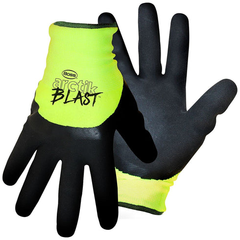 Boss Men's ARCTIK BLAST HIGH-VIS Gloves, Superior Grip, 3/4 Dip Latex Palm, Cold Resistant, Green, X-Large, (7845X),Green/Black