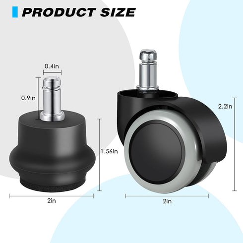 Bell Glides Replacement Office Chair Caster Wheels, Fixed Stationary Castors with Self Adhesive Felt Pads