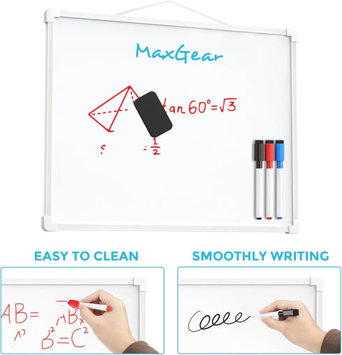 MaxGear Double-Sided Dry Erase Board for Wall, 16"x12" Hanging Whiteboard with 3 Markers & 4 Magnets