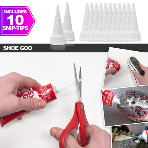 Shoe Goo Repair Adhesive, Clear, 3.7 Ounce (109.4mL) with 10 Snip Tip Applicator Tips and Pixiss Spreader Tools