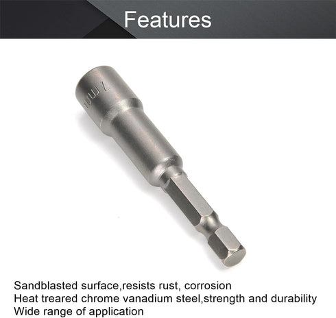 Utoolmart 1/4" Quick-Change Hex Shank Nut Setter Driver Drill Bit - 7mm, 65mm Length, Metric (2Pcs)