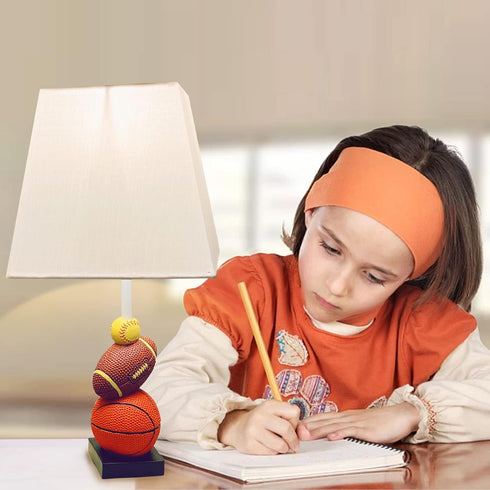 HERBESTBAY 14 Inch Bulb Kids Table Lamp, Football, Basketball & Baseball Design with Cute Lampshade, Sports-Themed lamp