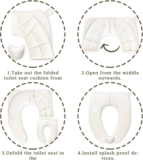 kimitimi Portable Toilet Seat for Kids, Foldable Universal Fit Potty Training Seat with Anti-Slip Base & Splash Guard