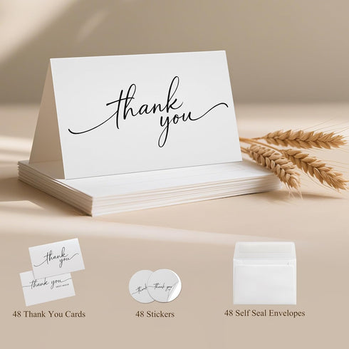 yrrBgo 48 Pack Stickers,3x3.5 Inch Thank You Cards with self seal Envelopes and Matching Minimalistic Design,Printable