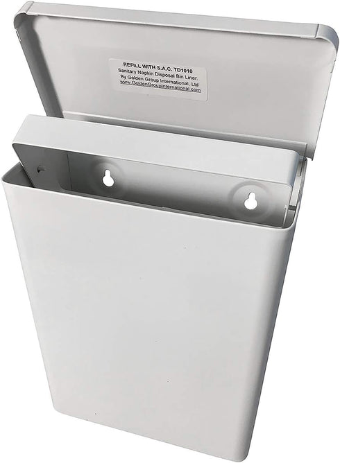 Sanitary Napkin Receptacle, Surface Mount Steel, Measures 7 ½ “ w x 9 3/4 “ H x 4” D, White