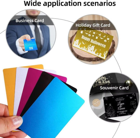 FONLAND 50pcs/Set 0.4mm Thickness Aluminum Metal Business Cards DIY Engraving Card for Home Office Supplies (Black)