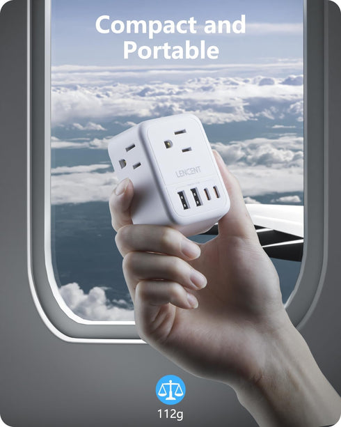 LENCENT Germany France Travel Power Adapter, Schuko Type E/F Plug Converter with 4 Outlet, 4 USB Charger (2 Type C).