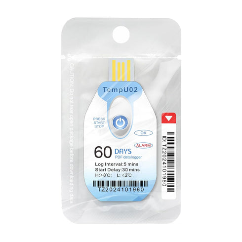 1 Pack, 60 IP67 TempU02 Tzone Temperature Data Logger USB with PDF Report Single Use Thermometer Logger Disposable Temp
