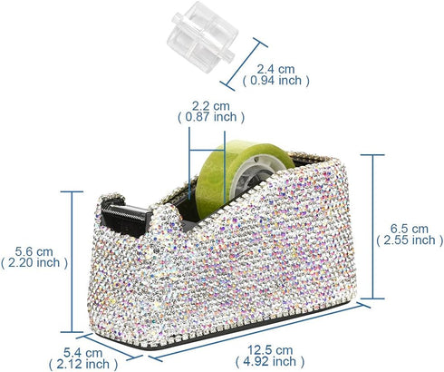 Blueshyhall Bling Bling Crystal Luxury Tape Dispenser - Handmade Diamond Desktop Office Stationery for Women