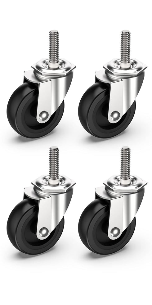 Caster Wheels 3 Inch with No Brake - 3/8" -16 x 1-1/2" Threaded Swivel Casters Set of 4 Heavy Duty