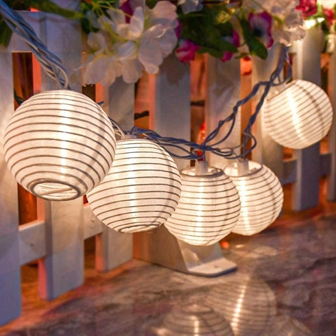 8.5Ft 10 White Lantern String Lights Plug in, Hanging Indoor Decorative String Lights with Cute White Nylon Lanterns