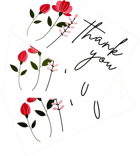 RXBC2011 2x3.5 inches Pack 100 Thank You Cards Thanks Card Appreciation Notes for Wedding Party Business of red floral