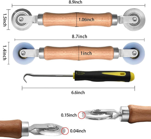 BAYTORY 3Pcs Screen Tool, Window Screen Spline Roller Tool with Wooden Handle and Steel/Nylon Bearing Wheels, Mesh Screen Door Repair Kit Easy to Use