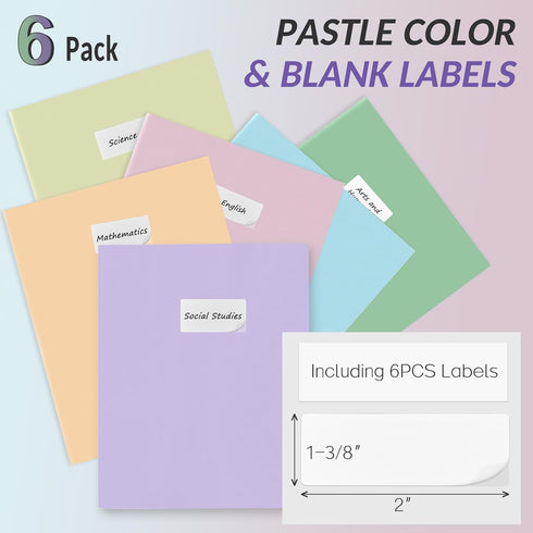 Sooez 6 Pack Pocket Folders with Labels, Heavy Duty Plastic File Folders with Pockets, Pastel Poly Folders for Documents Letter Size, Colored School Offfice Folder Bulk, Back to School Supplies by Sooez