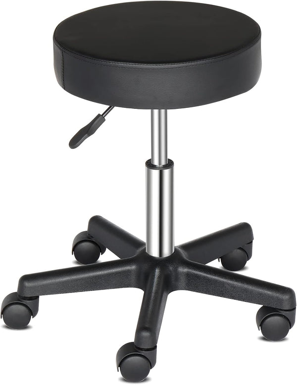 Hikarinowa Modern Round Rolling Stool Chair,PU Leather Swivel Adjustable Rolling Stools,Office Drafting Chairs,Ergonomic