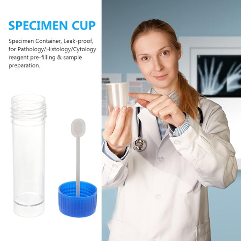 10Pcs Plastic Specimen Cups, 25-30ml Stool Container Sample, Urine Cup with Lid and Spoon for Laboratory
