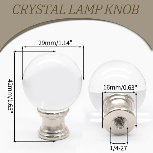 Biaungdo 2 Pack 1/4-27 Inch Glass Crystal Lamp Finial, Clear Lamp Finial Cap Knob Glass Ball Lamp Screw Top Lamp