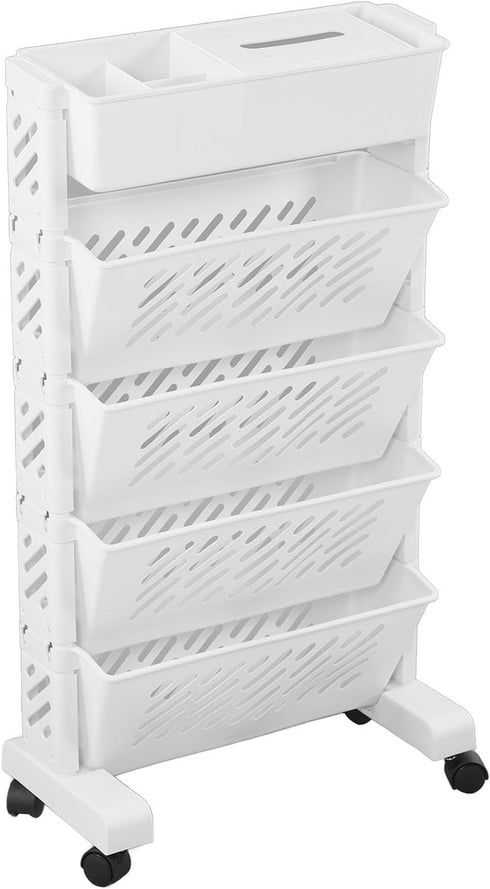 Small Bookshelf Mobile Bookcase, Home Tiered Storage Shelf Carts with Wheels, Rolling Storage Cart (5 Layer)
