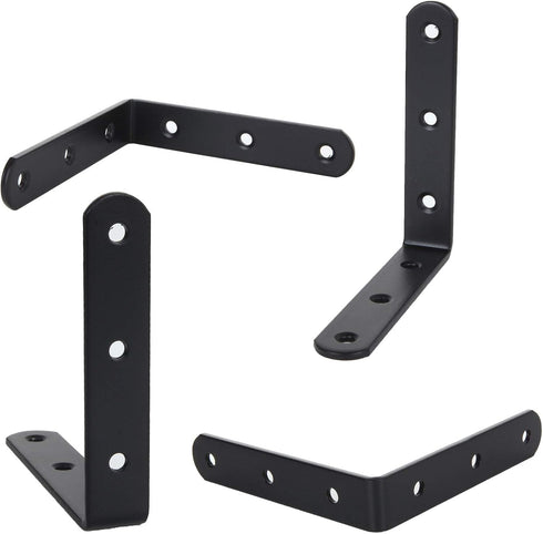 16 4" 4" 3MM PCS Black L Brackets for Wood, x Corner Bracket Heavy Duty L Corner Brace Metal Right Angle Brackets
