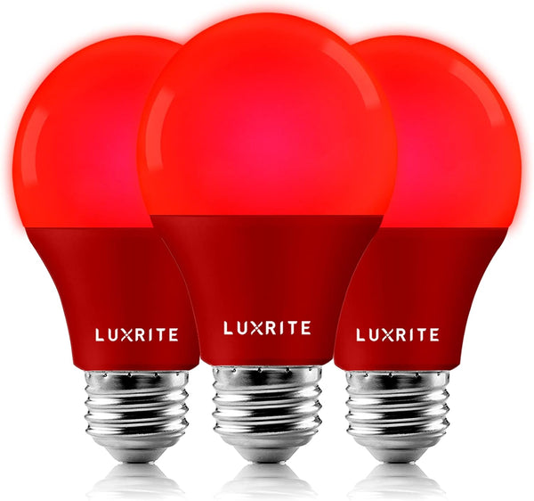 LUXRITE A19 LED Red Light Bulbs, 60W Equivalent, Non-Dimmable, E26 Base, Indoor Outdoor, 3 Pack
